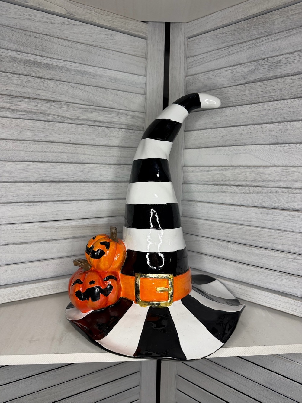 Black & White Striped Witch Hat Halloween Décor McKenzie Inspired Tabletop New